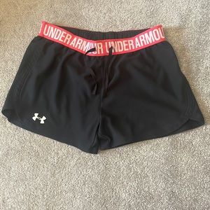 UA running shorts with pink waistband